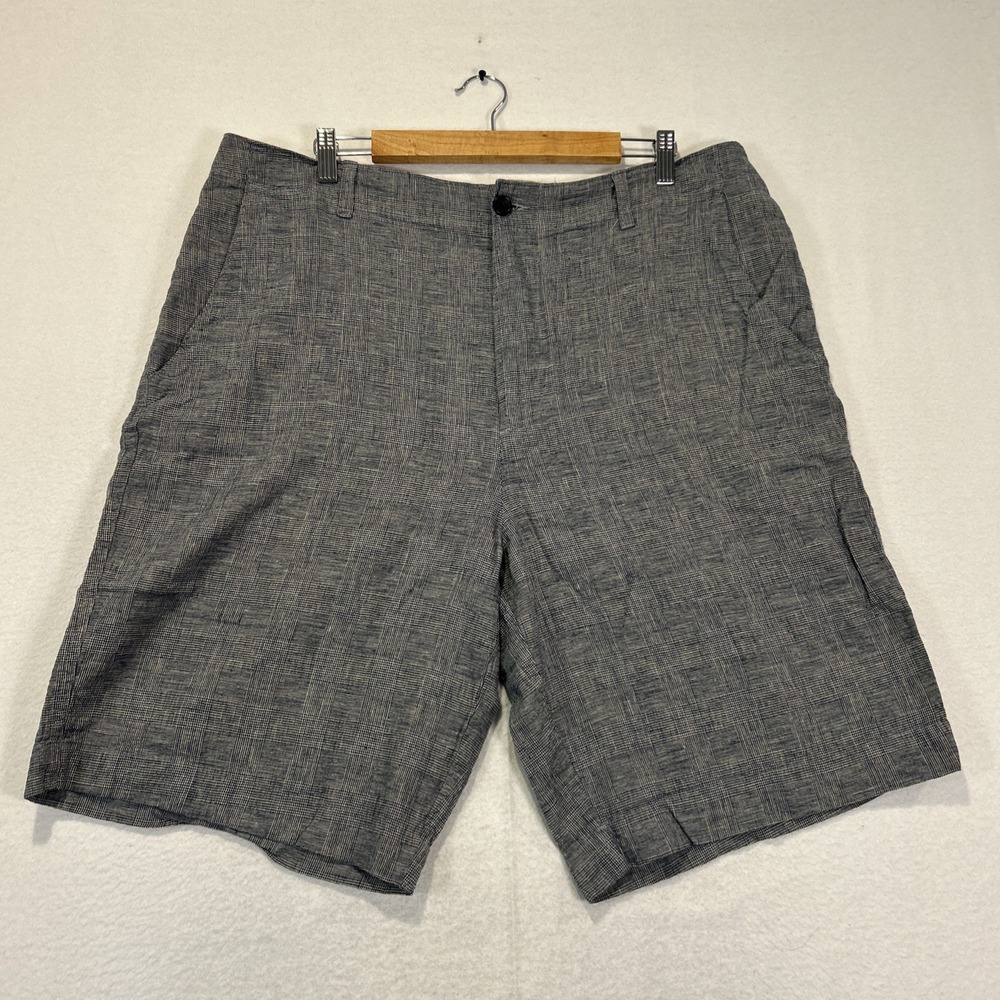 Banana Republic Shorts Mens 38 Blue Plaid Chino Flat Front Linen Blend 305514